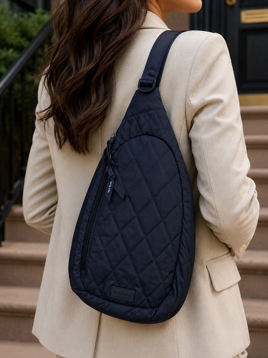 Vera Bradley Handbags - Vera Bradley Women's Ultralight Essential Scroll Navy Quilted Sling Backpack